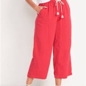NWT Old Navy Pants Wide Leg Cotton Gauze Red Cosmic High Waisted Cropped size XL